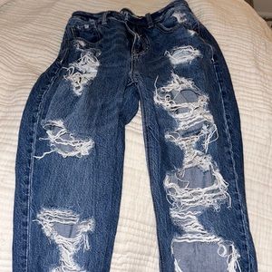 dark blue wash ripped jeans american eagle size 0 regular fit